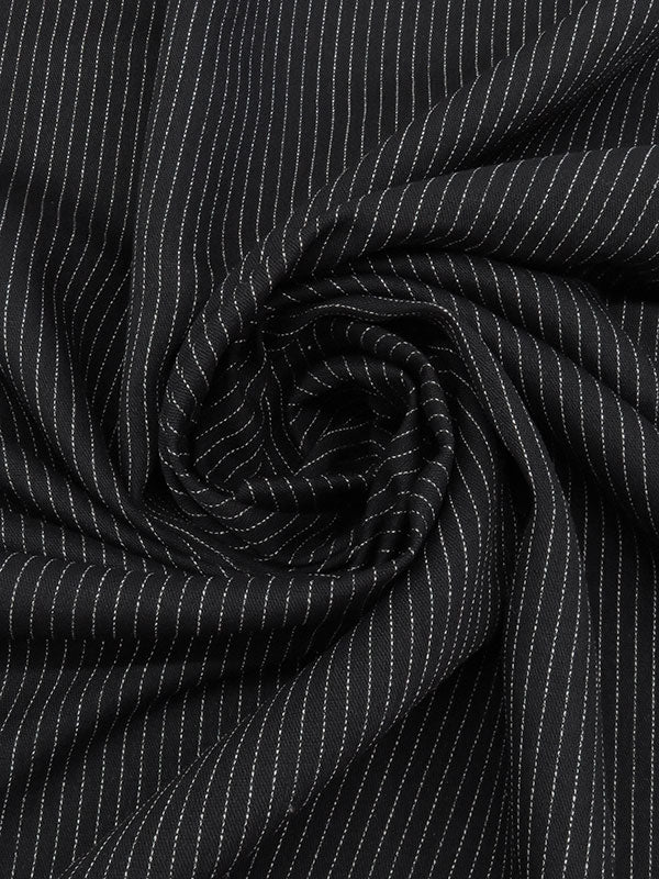 Raven Black/White Rayon/Polyester Vertical Pinstripe Design Tropical Weight Suiting 62W