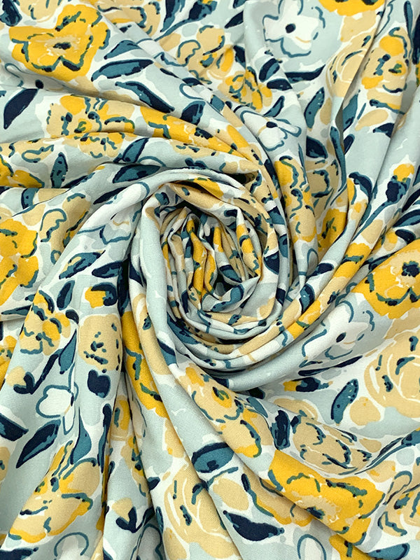 Pale Jade/Deep Lemon/White 100% Rayon Floral Print Challis 54W