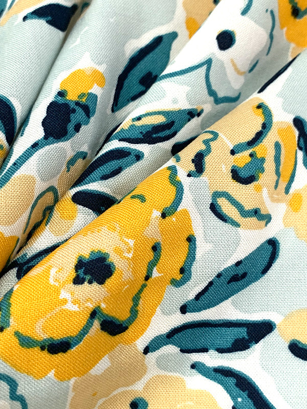 Pale Jade/Deep Lemon/White 100% Rayon Floral Print Challis 54W