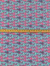 Turquoise/Strawberry Pink/Ocean Teal 100% Rayon Fans Print Challis 56W