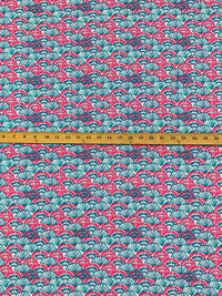 Turquoise/Strawberry Pink/Ocean Teal 100% Rayon Fans Print Challis 56W