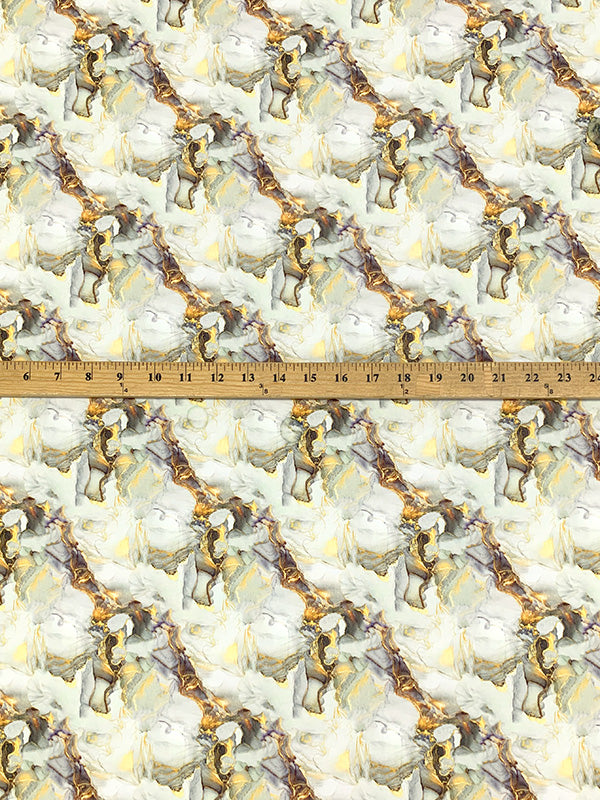 Alabaster/Soft Yellow/Deep Amethyst 100% Recycled Viscose Marbled-Look Print Shirt Weight Woven - Ecoliva - 58W