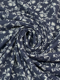 Independence Blue/White 100% Rayon Floral Print Challis 54W