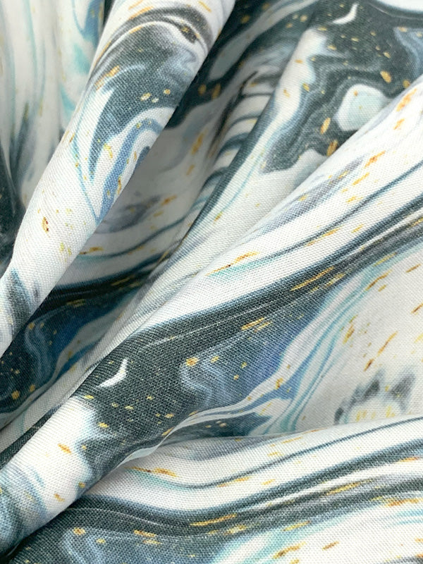 Penguin White/Cerulean Frost/Dark Slate 100% Recycled Viscose Paint Swirl Print Shirt Weight Woven - Ecoliva - 58W