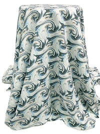 Penguin White/Cerulean Frost/Dark Slate 100% Recycled Viscose Paint Swirl Print Shirt Weight Woven - Ecoliva - 58W