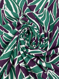 Tropical Rain Forest Green/Deep Purple/White 100% Rayon Floral Print Challis 54W