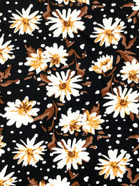 Black/White/Goldenrod/Sepia 100% Rayon Floral Dots Print Challis 54W