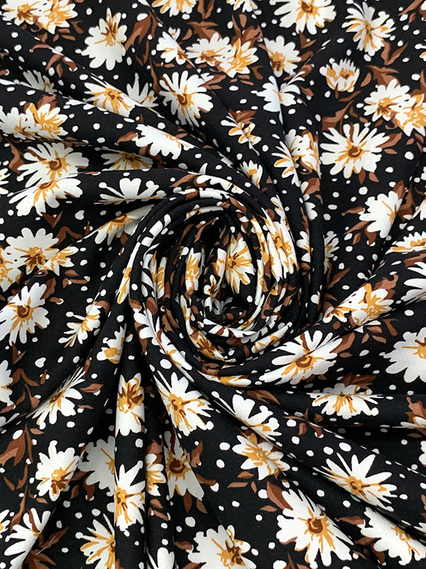 Black/White/Goldenrod/Sepia 100% Rayon Floral Dots Print Challis 54W