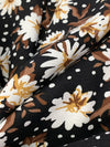 Black/White/Goldenrod/Sepia 100% Rayon Floral Dots Print Challis 54W