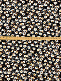 Black/White/Goldenrod/Sepia 100% Rayon Floral Dots Print Challis 54W