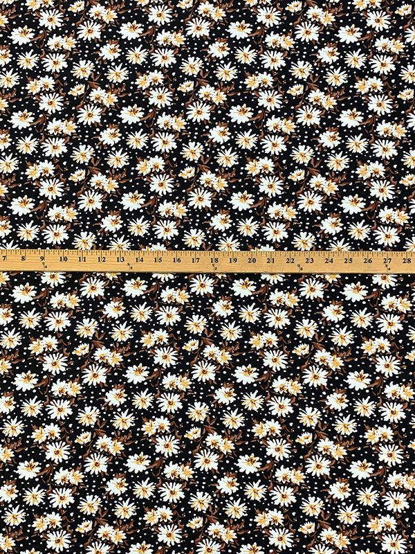 Black/White/Goldenrod/Sepia 100% Rayon Floral Dots Print Challis 54W