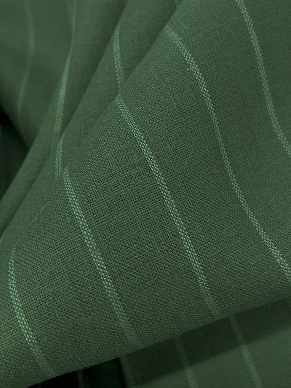 Deep Moss Green/Lamb's Ear Green 100% Linen Vertical Stripe Shirt Weight Woven 60W