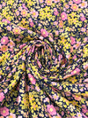 Navy Blue/Dandelion/Amaranth Pink 100% Rayon Floral Print Challis 56W