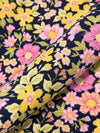 Navy Blue/Dandelion/Amaranth Pink 100% Rayon Floral Print Challis 56W