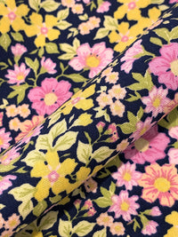 Navy Blue/Dandelion/Amaranth Pink 100% Rayon Floral Print Challis 56W