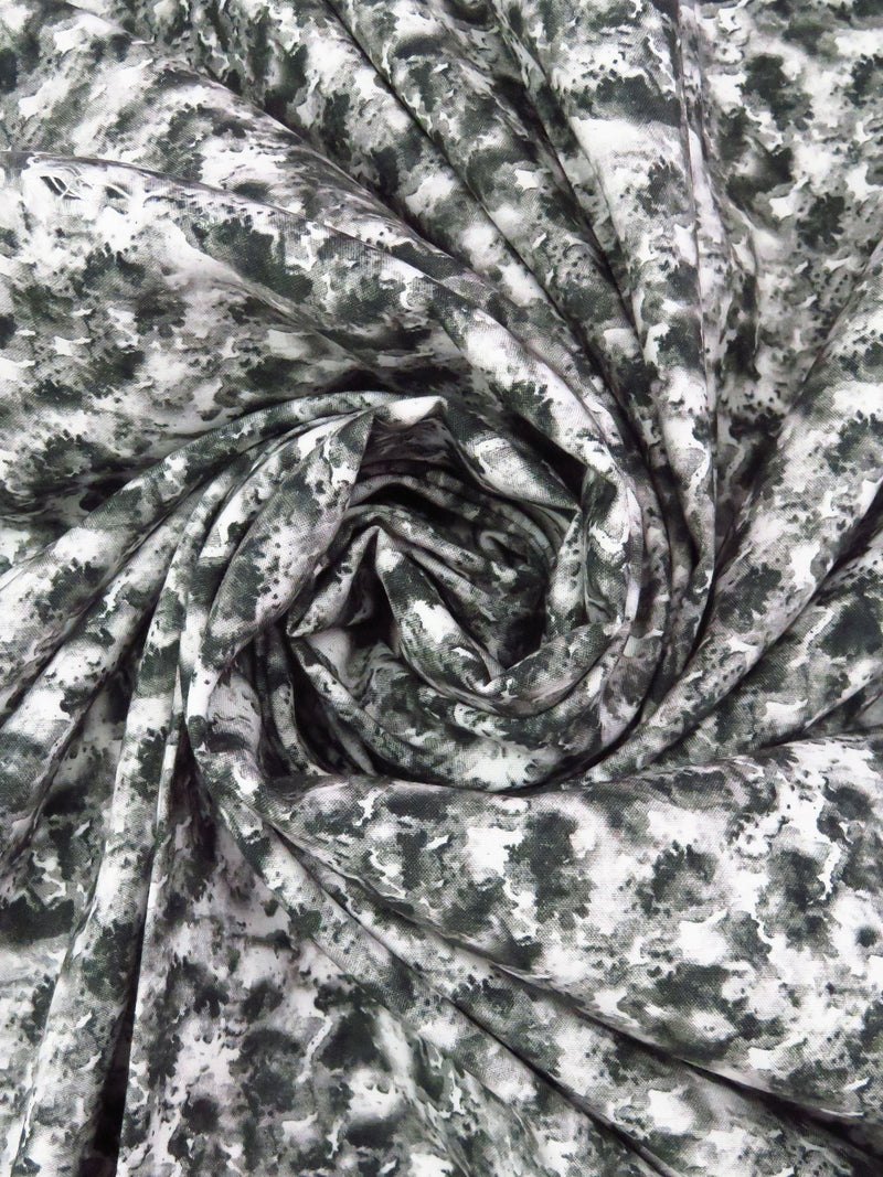 Charcoal/White/Gray 100% Recycled Viscose Abstract Print Shirt Weight Woven - Ecoliva - 58W