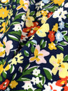 Dark Royal Blue/Yellow/Red/White 100% Rayon Floral Print Challis 54W