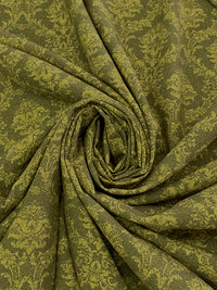 Rifle Green/Vegas Yellow 100% Recycled Viscose Ornate Damask Print Shirt Weight Woven - Ecoliva - 60W