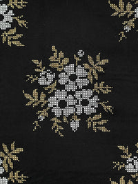 Black/White/Gold 100% Rayon Novelty Floral Print Challis 54W