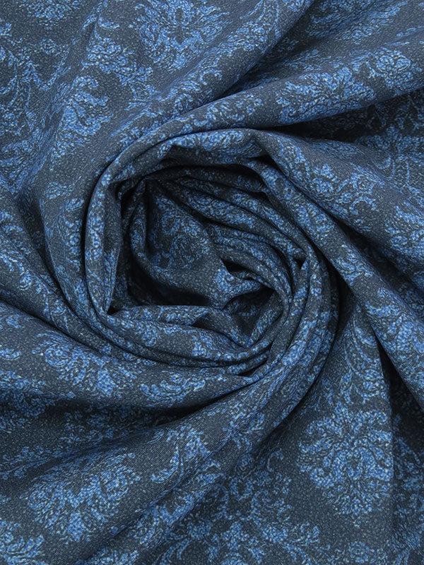 Steel Blue/Navy 100% Recycled Viscose Ornate Damask Print Shirt Weight Woven - Ecoliva - 58W