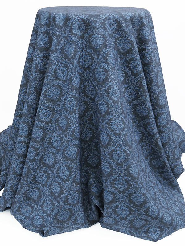 Steel Blue/Navy 100% Recycled Viscose Ornate Damask Print Shirt Weight Woven - Ecoliva - 58W