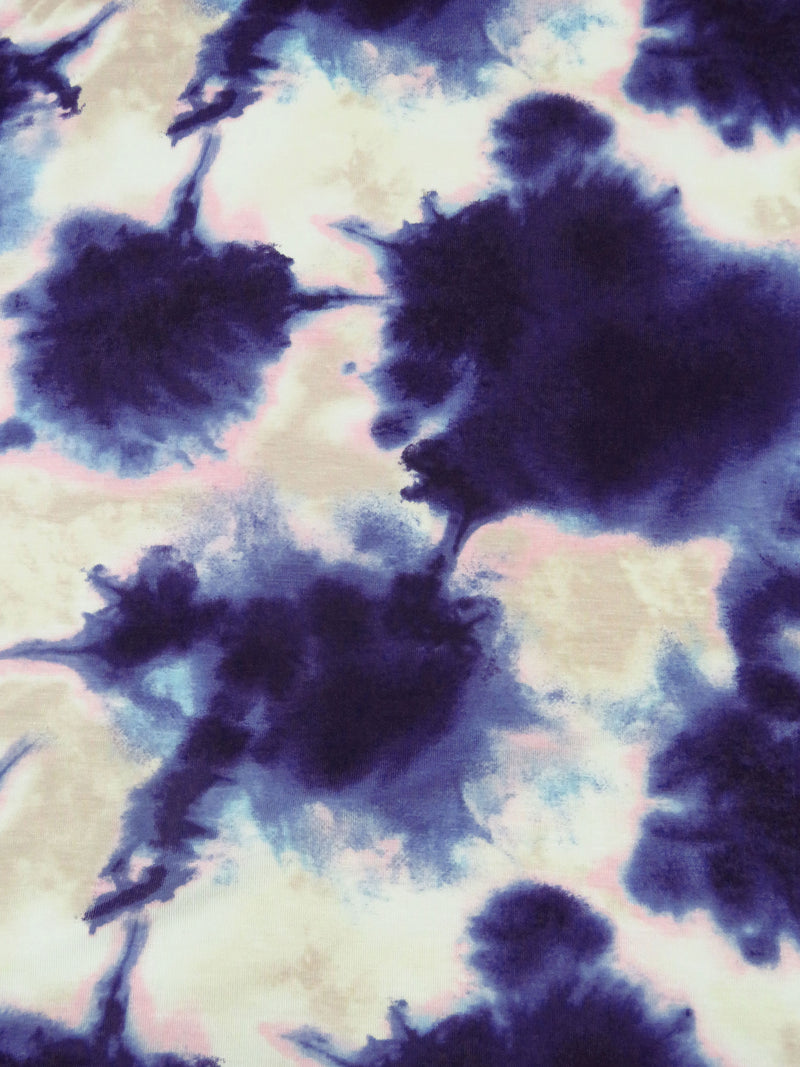Dark Indigo/White/Bubblegum Pink/Multi Rayon/Lycra Tie-Dye Look Print Jersey Knit 54W