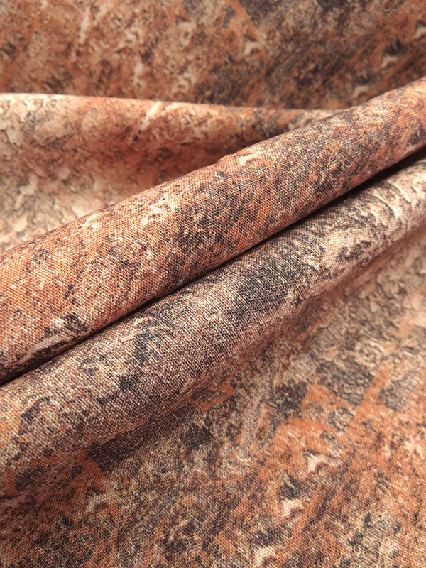 Pottery Orange/Cedar Brown/Almond Beige/Multi 100% Recycled Viscose Abstract Tree Bark-Look Print Shirt Weight Woven - Ecoliva - 58W