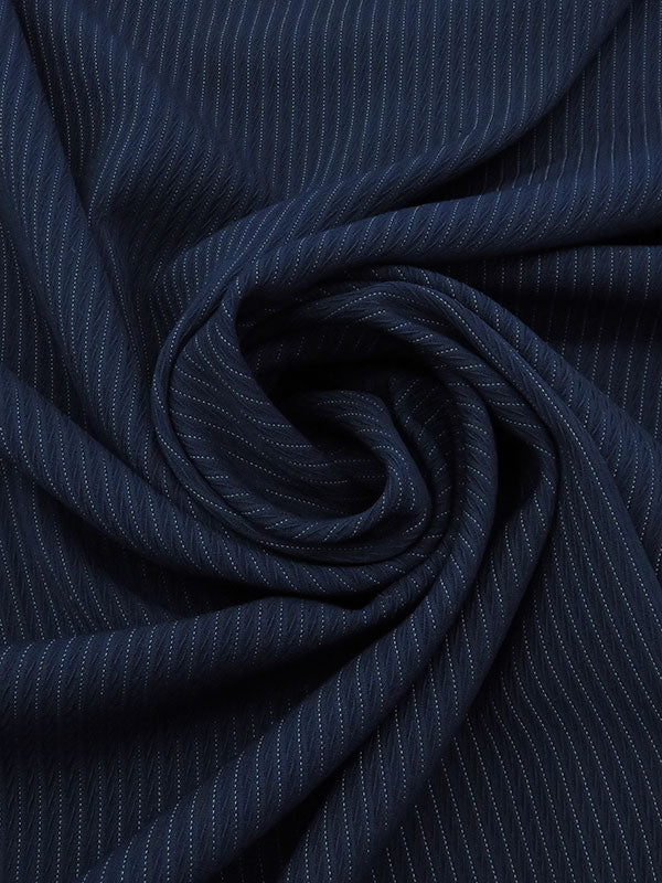 Navy Blue/Ghost White Wool/Nylon Vertical Pinstripe Novelty Weave Suiting 60W