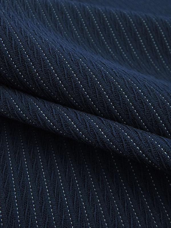 Navy Blue/Ghost White Wool/Nylon Vertical Pinstripe Novelty Weave Suiting 60W