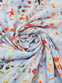 Pale Cerulean Blue/Bright Melon Orange/Iron Gray/Multi 100% Rayon Floral Print Challis 56W