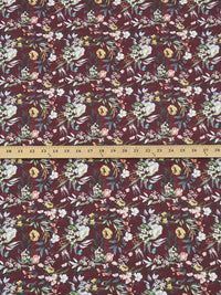 Dark Cabernet Red/Deep Forest Green/Apple Yellow/Multi 100% Rayon Floral Print Challis 58W