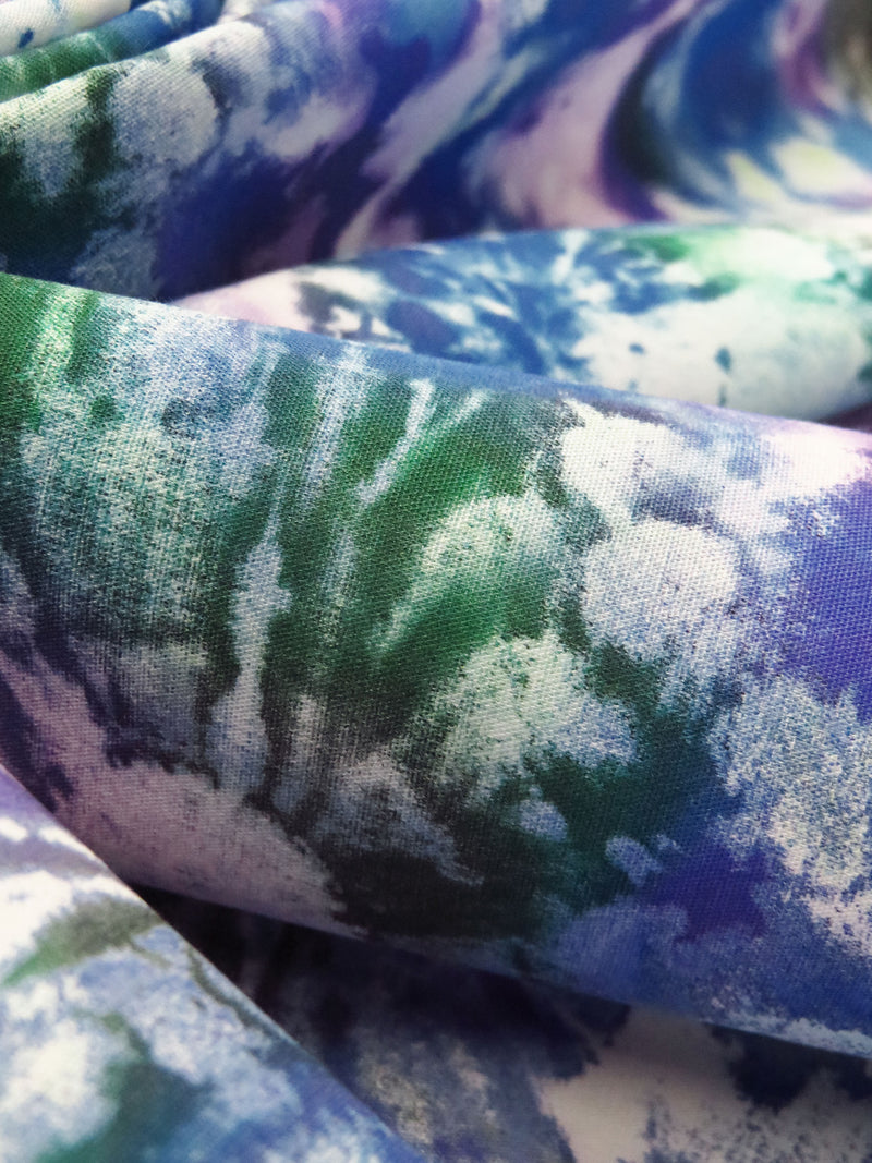 Cobalt/Amethyst/Forest Green/Multi 100% Cotton Tie-Dye Look Print Poplin Shirting 60W