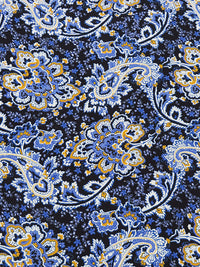 Dark Cornflower Blue/Goldenrod/Black/Multi Cotton/Lycra Floral Paisley Print Stretch Poplin Shirting 56W