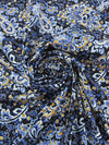 Dark Cornflower Blue/Goldenrod/Black/Multi Cotton/Lycra Floral Paisley Print Stretch Poplin Shirting 56W