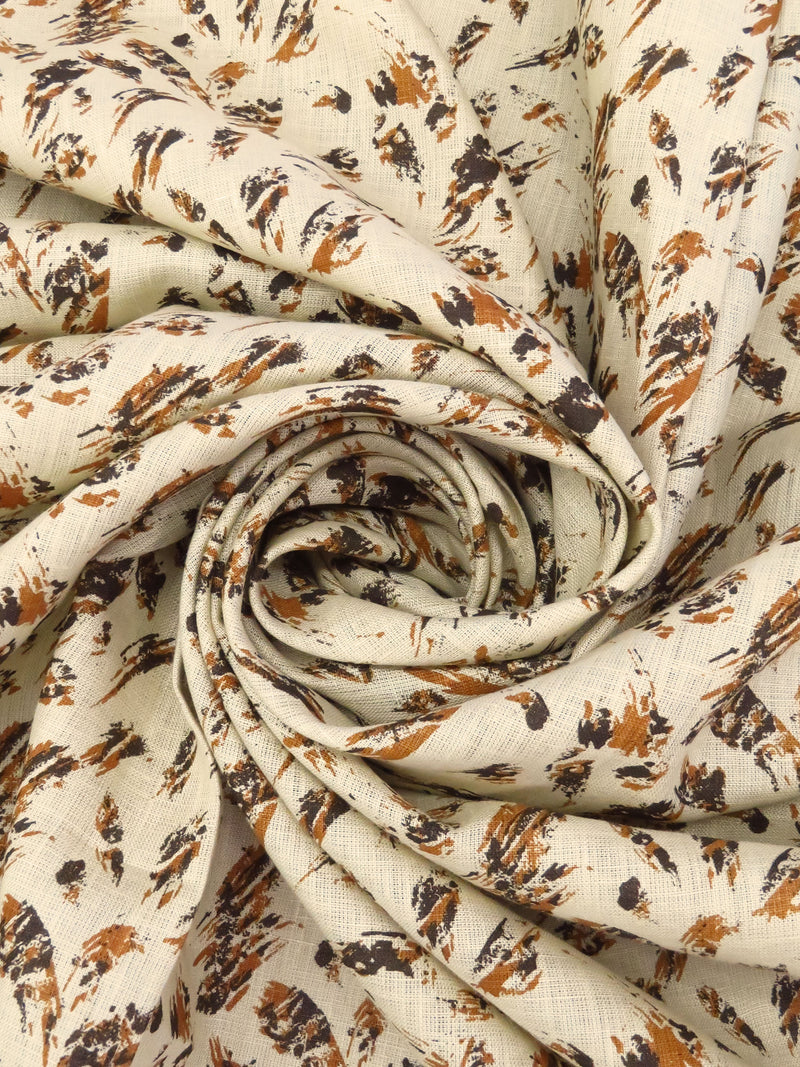 Wheat/Cinnamon Brown/Dark Cedar Brown 100% Linen Brush Stroke Print Shirt Weight Woven 60W