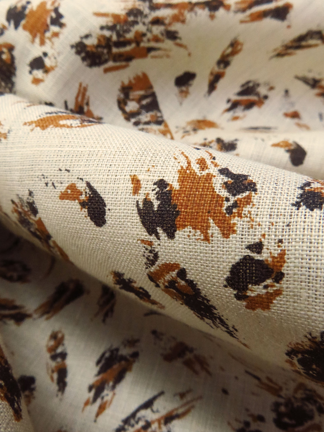 Wheat/Cinnamon Brown/Dark Cedar Brown 100% Linen Brush Stroke Print Shirt Weight Woven 60W