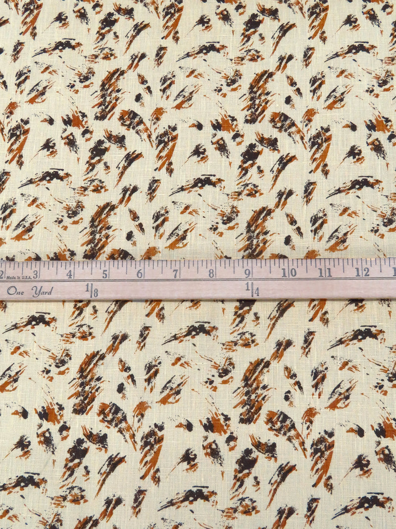 Wheat/Cinnamon Brown/Dark Cedar Brown 100% Linen Brush Stroke Print Shirt Weight Woven 60W