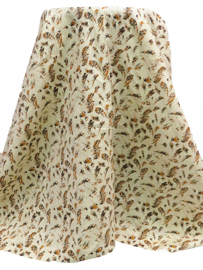 Wheat/Cinnamon Brown/Dark Cedar Brown 100% Linen Brush Stroke Print Shirt Weight Woven 60W