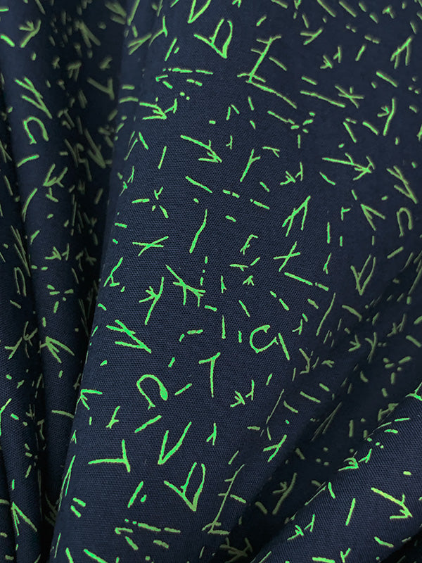 Navy/Light Green 100% Cotton Mini Abstract Etches Print Poplin Shirting 56W