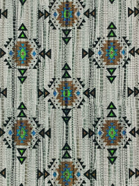 Soft Gray/Coyote Brown/Lime/Sea Blue/Black 100% Recycled Viscose Vertical Dash Southwestern Medallion Print Shirt Weight Woven - Ecoliva - 58W