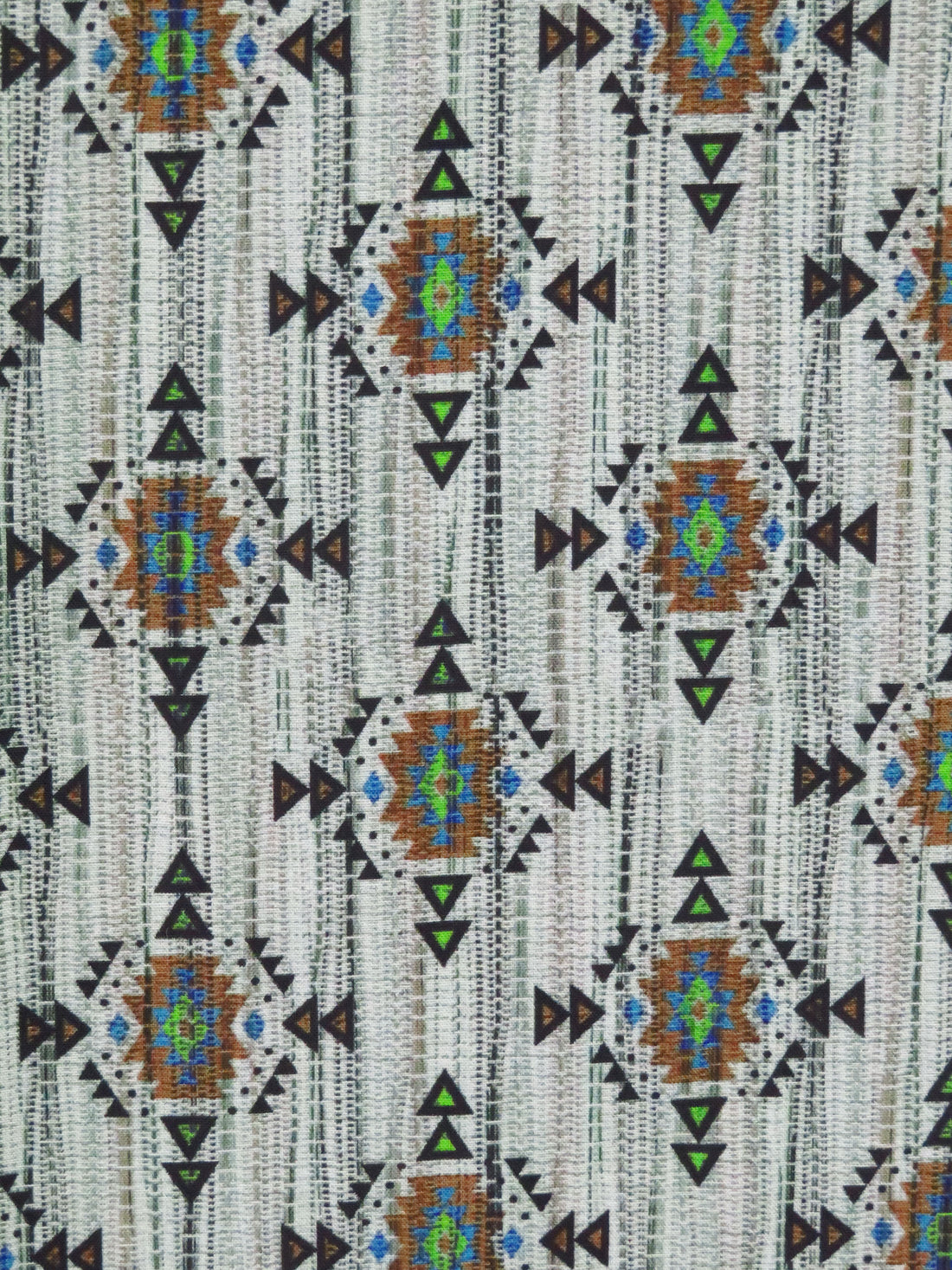 Soft Gray/Coyote Brown/Lime/Sea Blue/Black 100% Recycled Viscose Vertical Dash Southwestern Medallion Print Shirt Weight Woven - Ecoliva - 58W