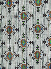 Soft Gray/Coyote Brown/Lime/Sea Blue/Black 100% Recycled Viscose Vertical Dash Southwestern Medallion Print Shirt Weight Woven - Ecoliva - 58W