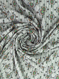 Soft Gray/Coyote Brown/Lime/Sea Blue/Black 100% Recycled Viscose Vertical Dash Southwestern Medallion Print Shirt Weight Woven - Ecoliva - 58W