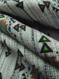 Soft Gray/Coyote Brown/Lime/Sea Blue/Black 100% Recycled Viscose Vertical Dash Southwestern Medallion Print Shirt Weight Woven - Ecoliva - 58W