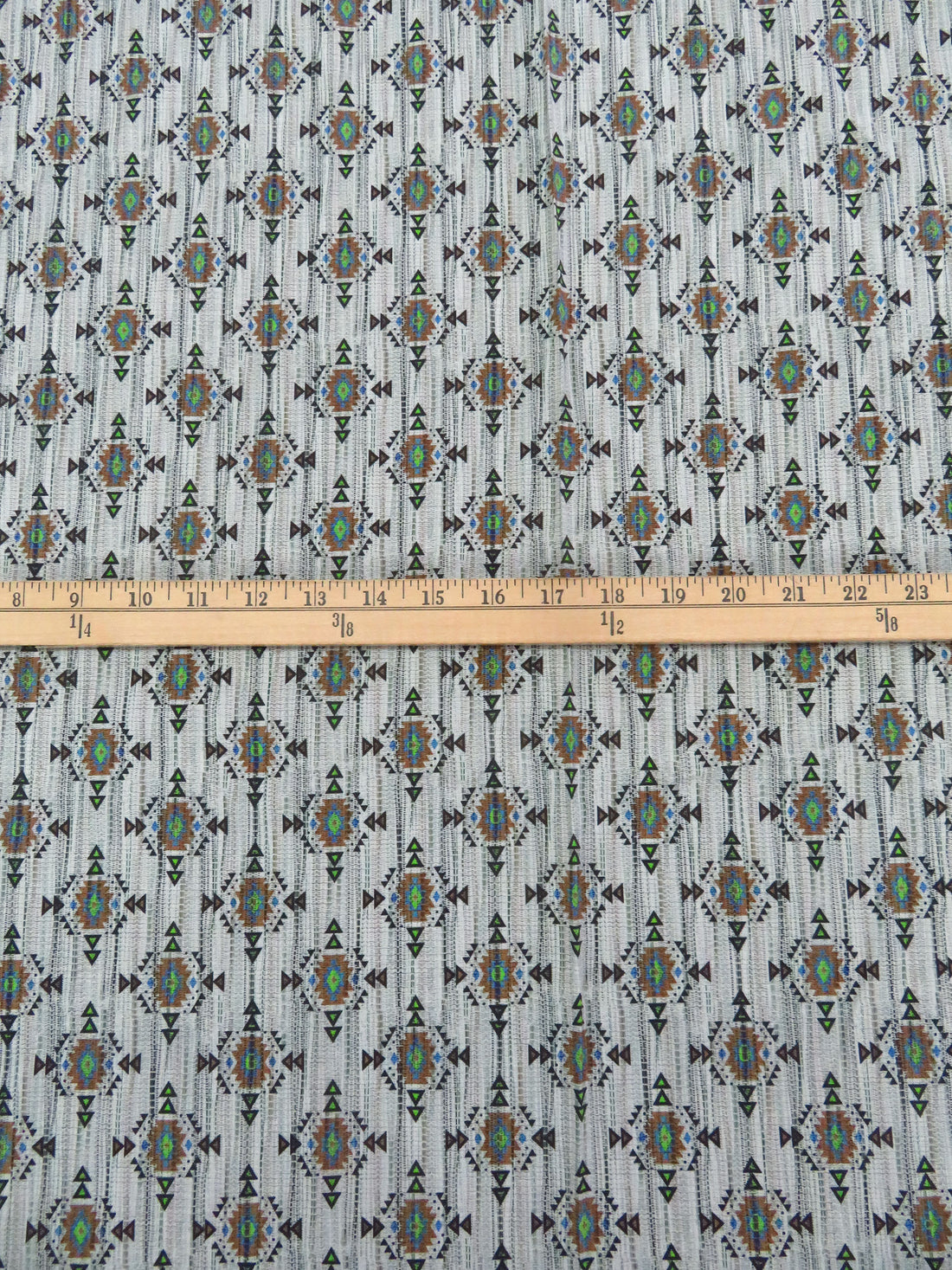 Soft Gray/Coyote Brown/Lime/Sea Blue/Black 100% Recycled Viscose Vertical Dash Southwestern Medallion Print Shirt Weight Woven - Ecoliva - 58W