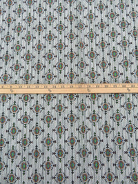 Soft Gray/Coyote Brown/Lime/Sea Blue/Black 100% Recycled Viscose Vertical Dash Southwestern Medallion Print Shirt Weight Woven - Ecoliva - 58W