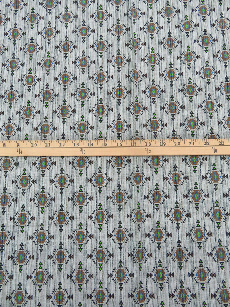 Soft Gray/Coyote Brown/Lime/Sea Blue/Black 100% Recycled Viscose Vertical Dash Southwestern Medallion Print Shirt Weight Woven - Ecoliva - 58W