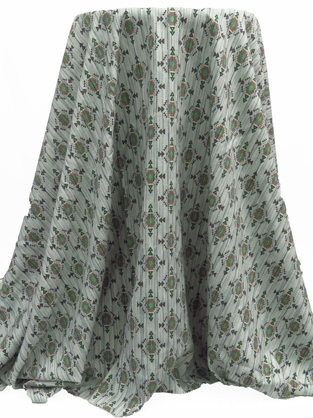 Soft Gray/Coyote Brown/Lime/Sea Blue/Black 100% Recycled Viscose Vertical Dash Southwestern Medallion Print Shirt Weight Woven - Ecoliva - 58W