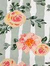 Dusty Laurel Green/Salmon Rose/White/Almond 100% Rayon Floral Over Vertical Stripe Print Challis 54W