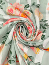 Dusty Laurel Green/Salmon Rose/White/Almond 100% Rayon Floral Over Vertical Stripe Print Challis 54W